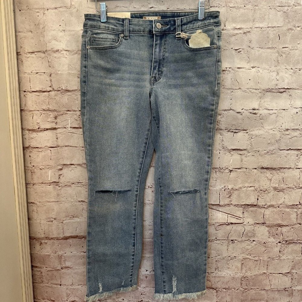 Altar'd State Mid Rise Jean Cropped Light Wash Denim Stretch Distressed Size 26